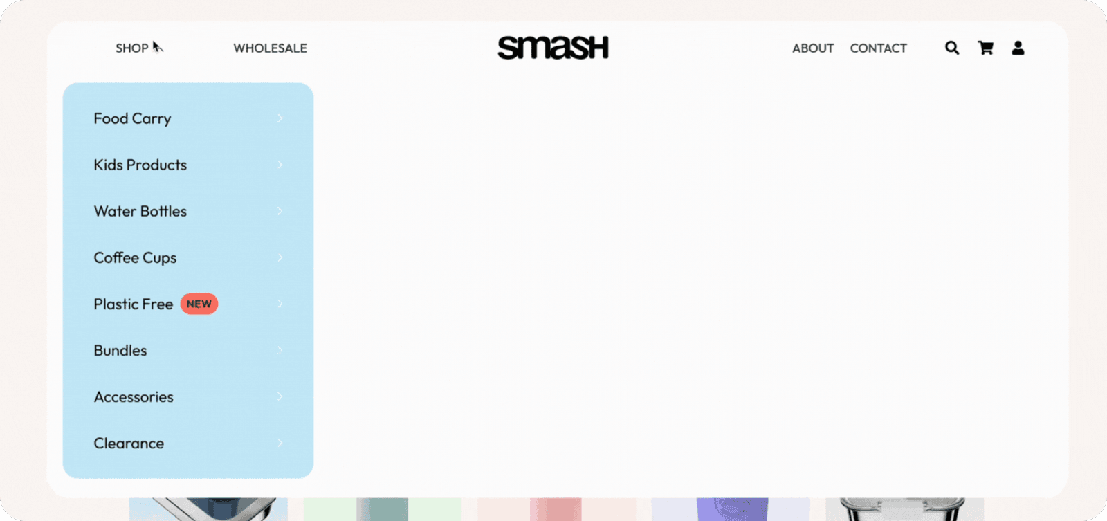 Smash website menu navigation